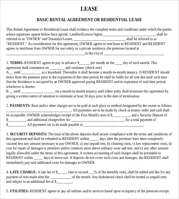 Rental Agreement Templates – 15 Free Word PDF Documents