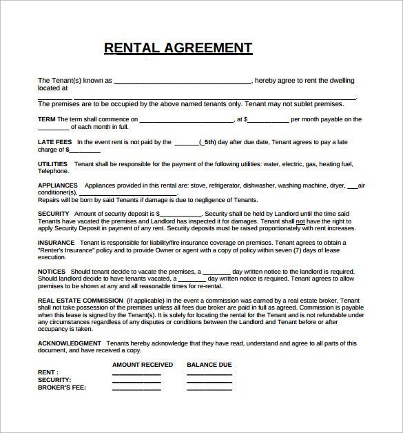 Rental Lease Agreement 5 Free Samples Examples Format