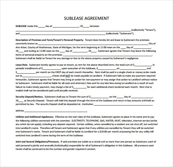 Sublease Agreement 25 Download Free Documents in PDF Word