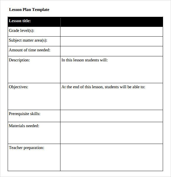 Sample Middle School Lesson Plan Template 7 Free