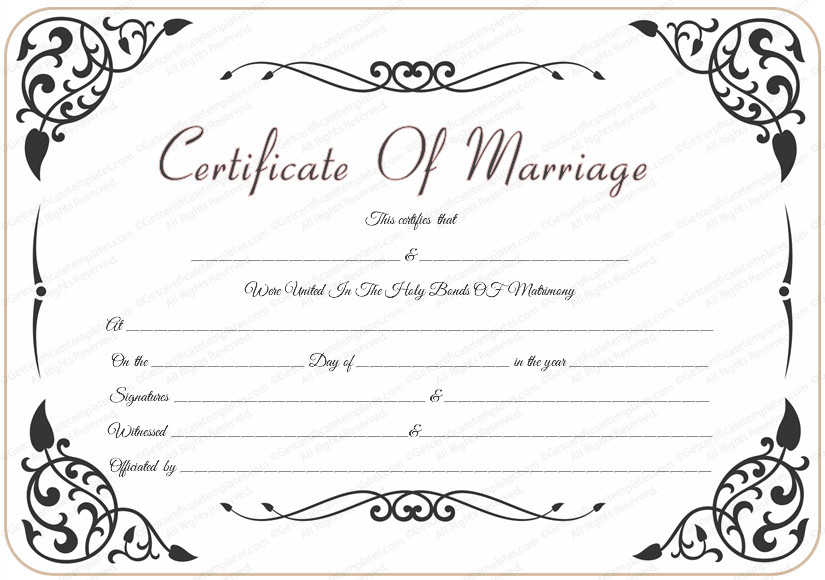 Free Wedding Certificate Template with Traditional Swirls
