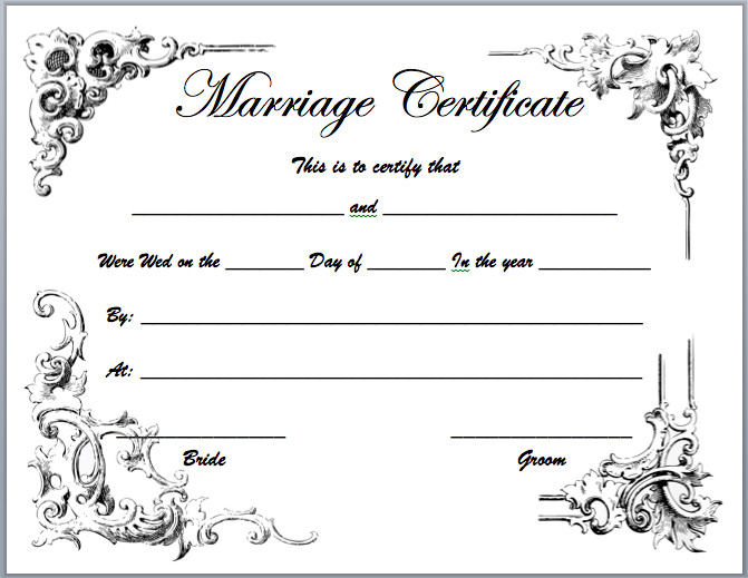 Marriage Certificate Template Microsoft Word Templates