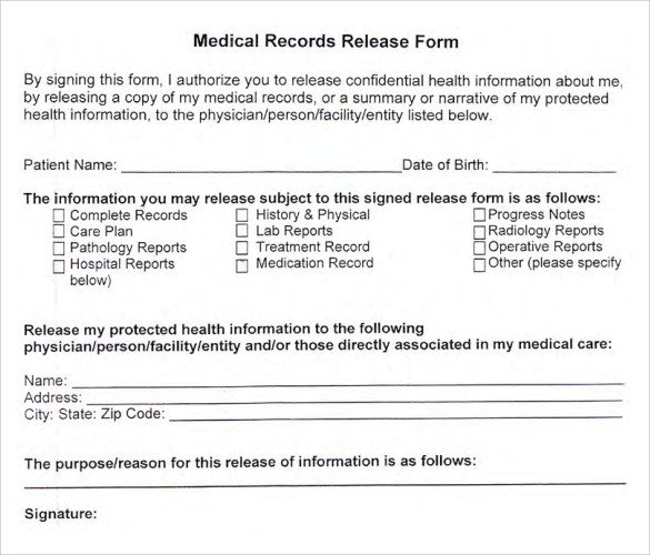 Medical Records Release Form 10 Free Samples Examples
