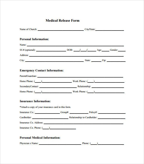 Sample Medical Release Form 10 Free Documents in PDF Word