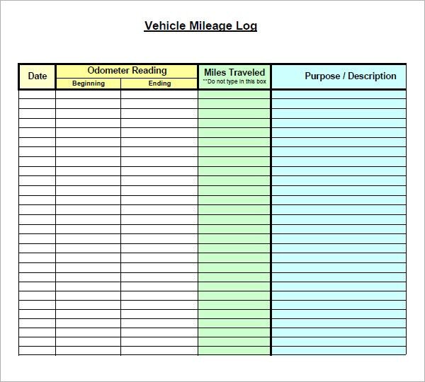 Vehicle Mileage Log Form‎ Organization