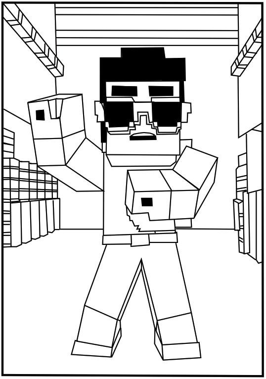 A free printable Minecraft Gangnam style coloring page