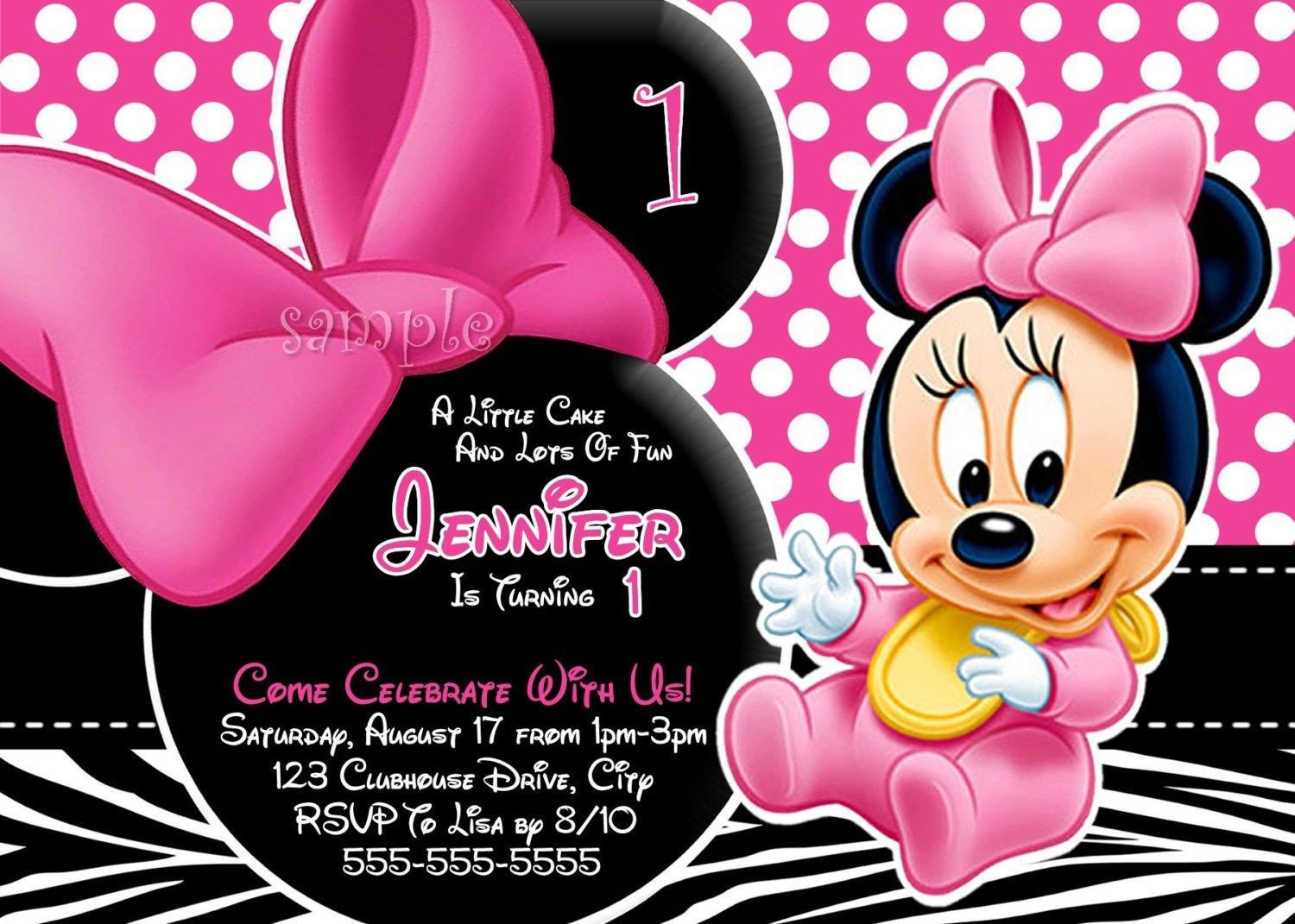 Free Minnie Mouse Invitation Template Minnie Mouse First