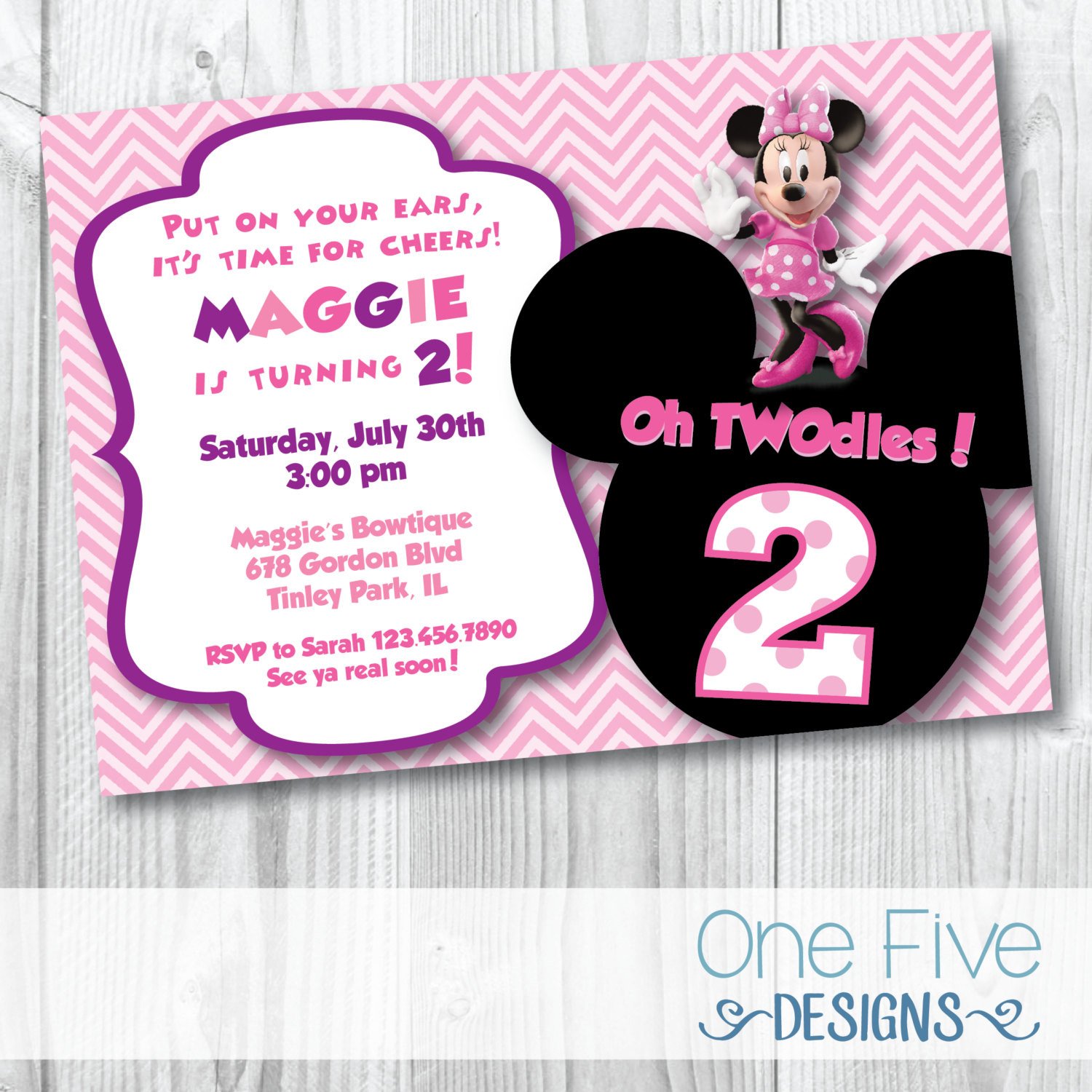 Minnie Mouse Oh TWOdles Birthday Party Invitation