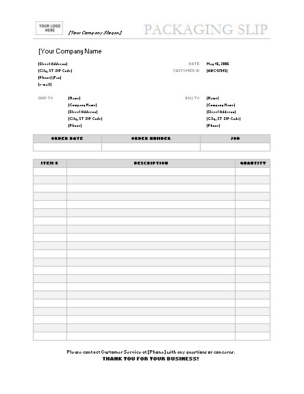 Packing Slip Template Word PDF printable Free Download