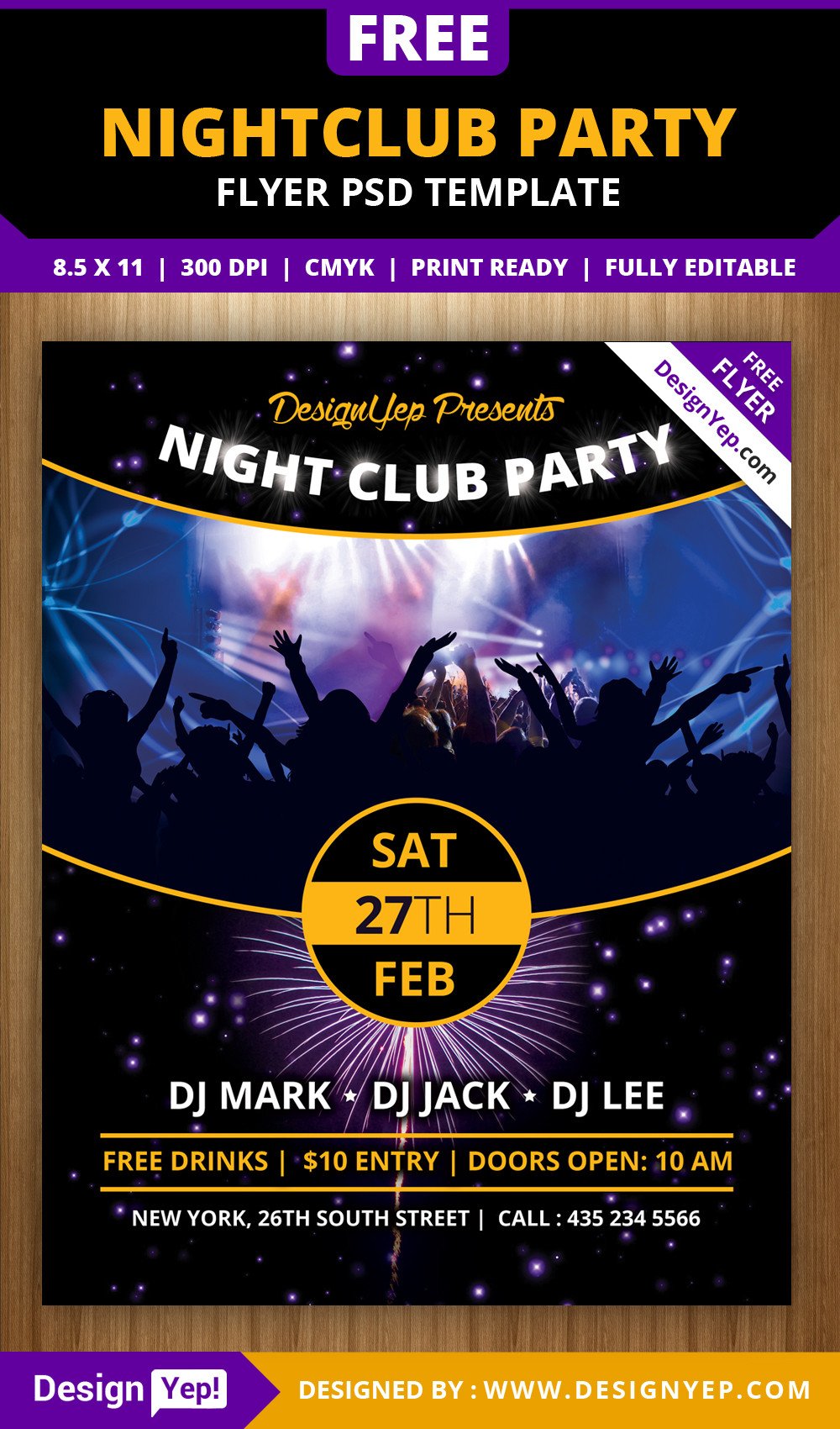 Free Nightclub Party Flyer PSD Template DesignYep