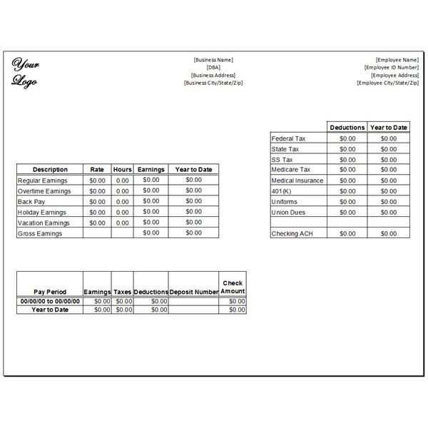 Download a Free Pay Stub Template for Microsoft Word or Excel