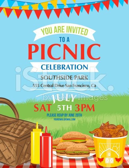 Summer picnic and BBQ invitation flyer or template Text