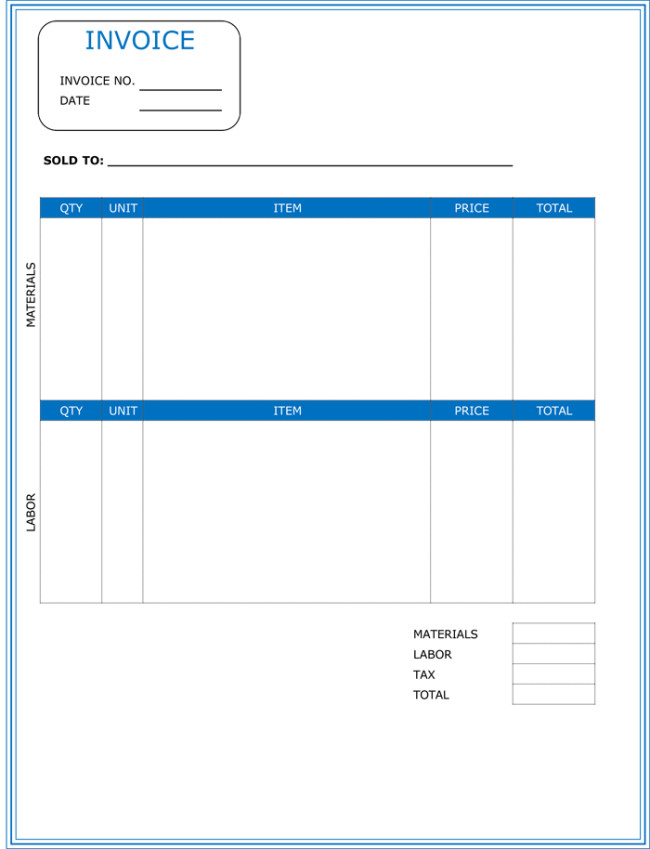 Contractor Invoice Template 6 Printable Contractor Invoices