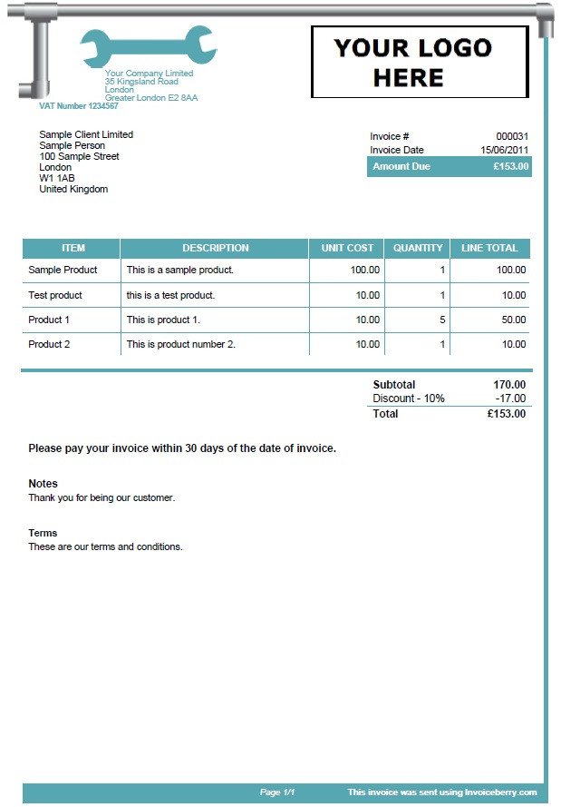 Invoice template for plumbers
