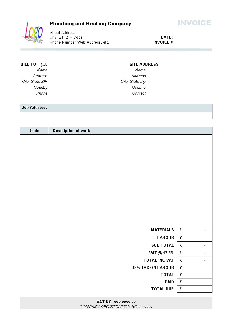 Plumbing and Heating Invoice Form Uniform Invoice Software