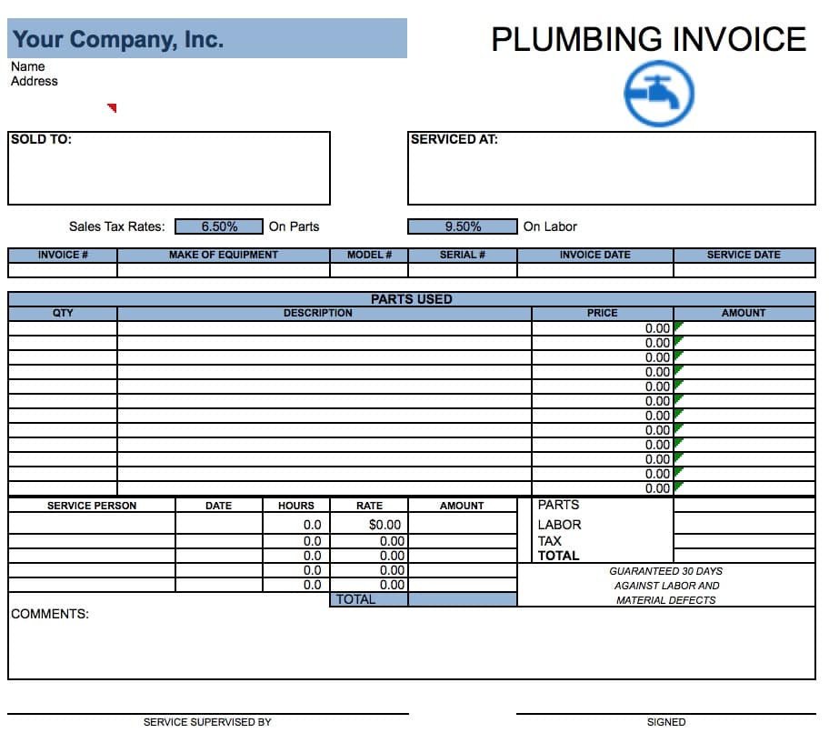 Plumbing Invoice Sample