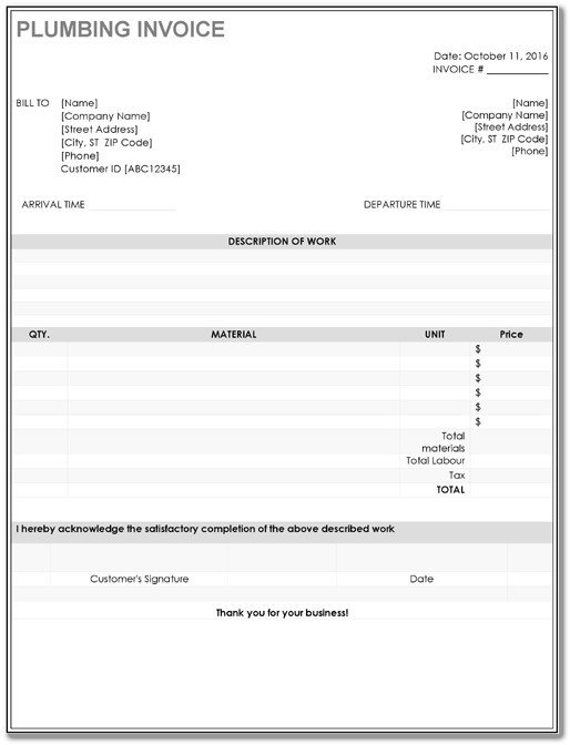 Plumbing Invoice Template – 9 Free Templates in Word PDF