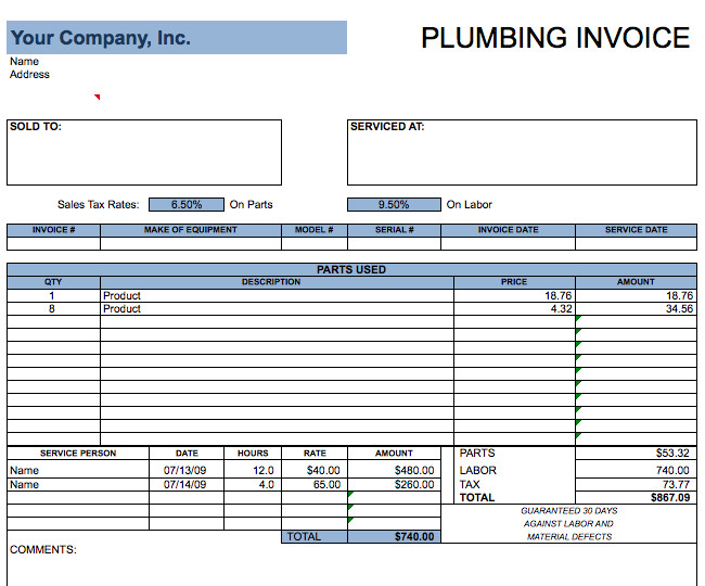 Plumbing Invoice Template – Free Invoice Templates