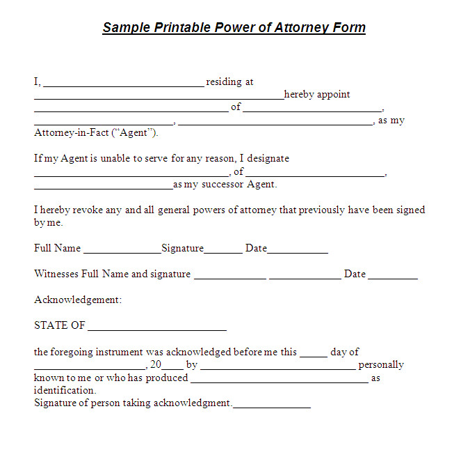 Free Printable Power Attorney Template Form