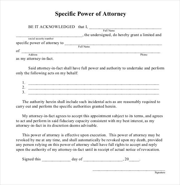 Power of Attorney Templates – 10 Free Word PDF Documents