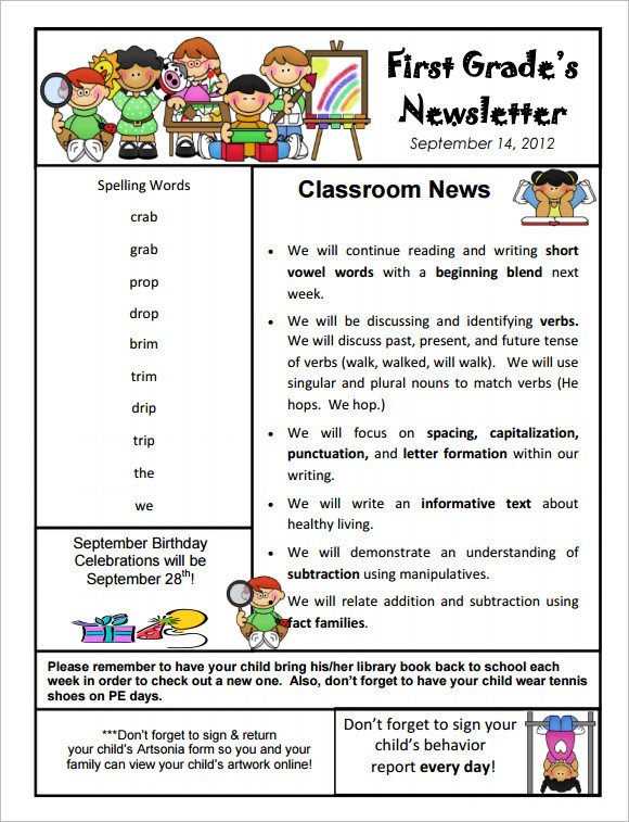 9 Kindergarten Newsletter Templates Free Sample