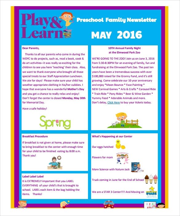 Sample Preschool Newsletter 8 Free Download for Word PDF