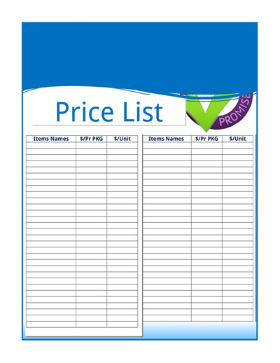 Price List Template Free Download Create Edit Fill and
