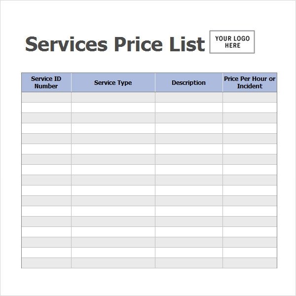 Sample Price List Template 5 Documents Download in PDF