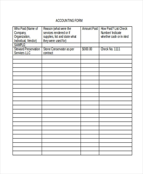 9 Sample Blank Accounting Forms Free Sample Example
