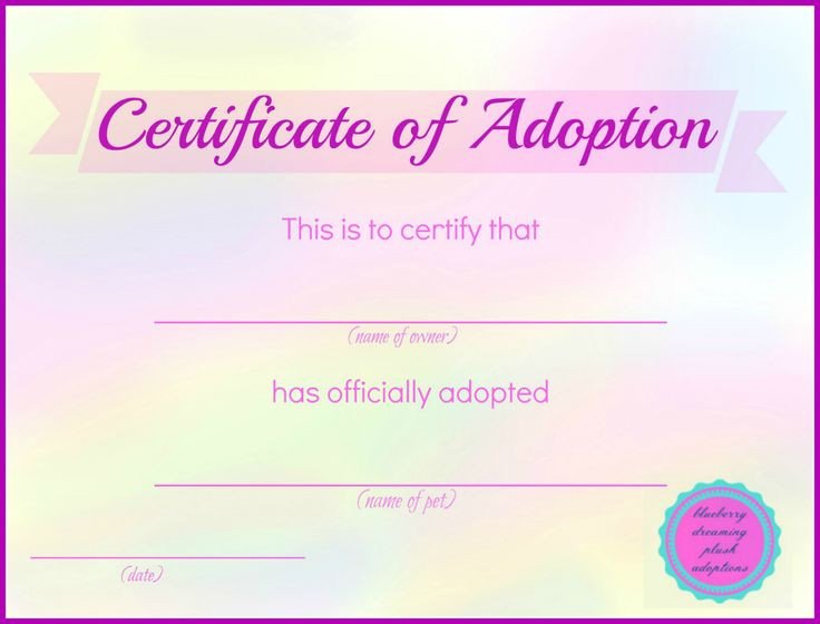 Printable Stuffed Animal Adoption Certificates – Blueberry