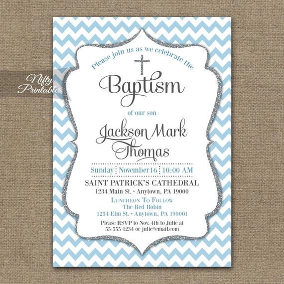 Blue Baptism Invitations Printable Baby Blue Chevron Baptism