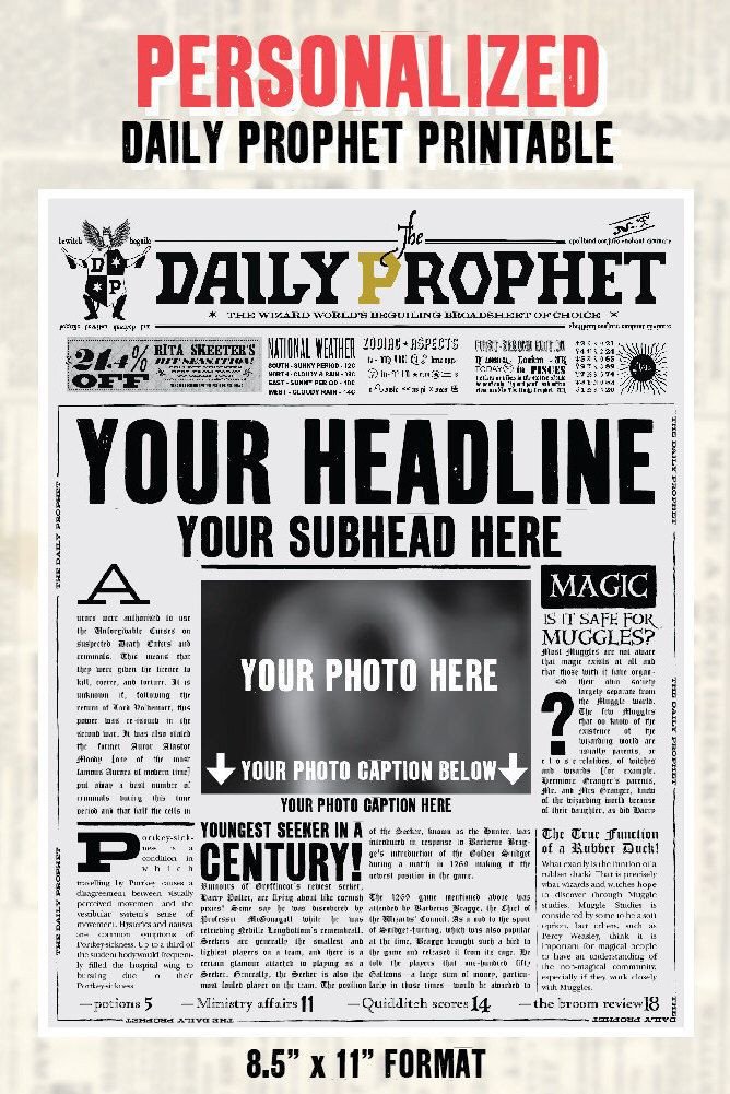 Custom Daily Prophet Front Page Printable PDF