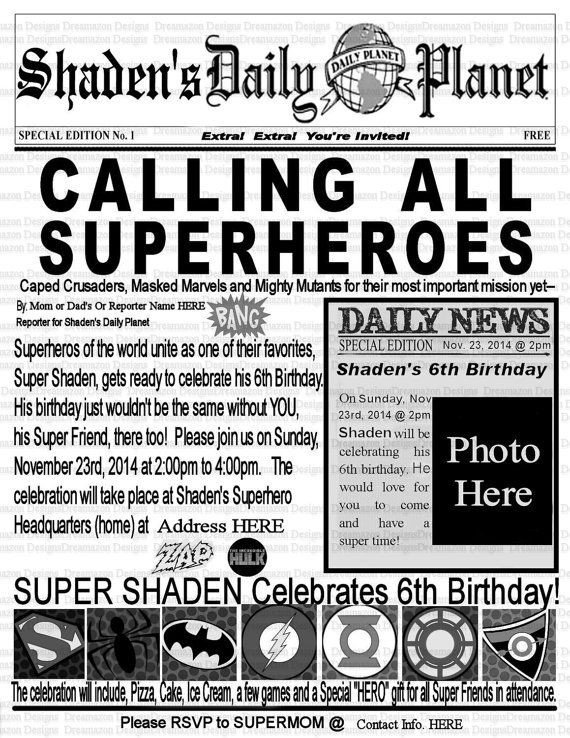 Super Hero INVITATION Superhero birthday invitation