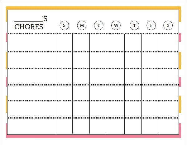 Sample Chore Chart 9 Documents in Word Excel PDF