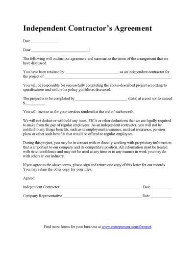 Contractor Agreement Template Business Forms