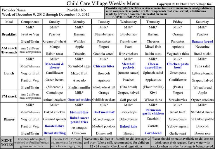 Child Care & Preschool Curriculum Daycare Forms CACFP