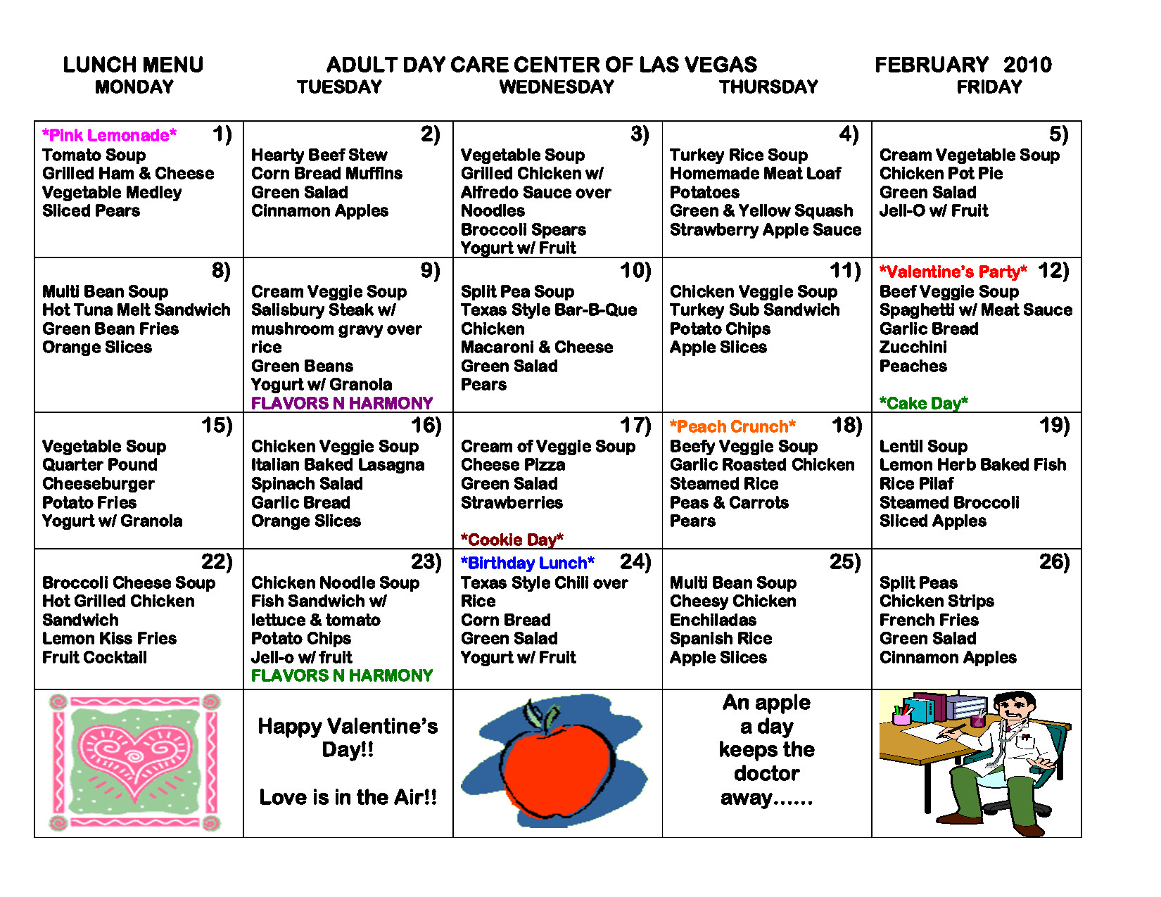 free daycare menus to print