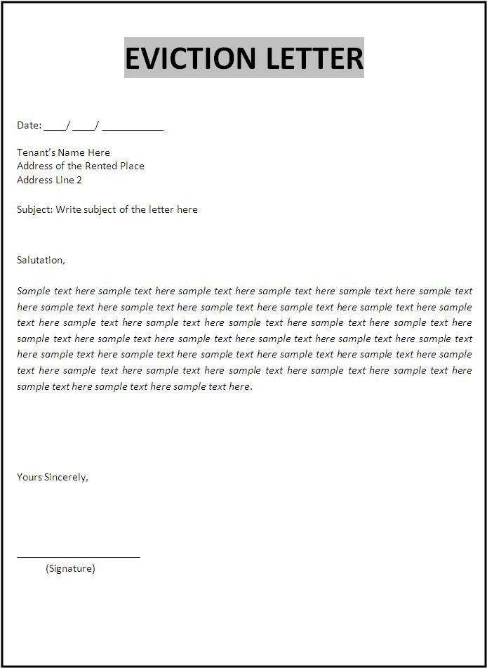 Free Printable Letter Eviction Form GENERIC