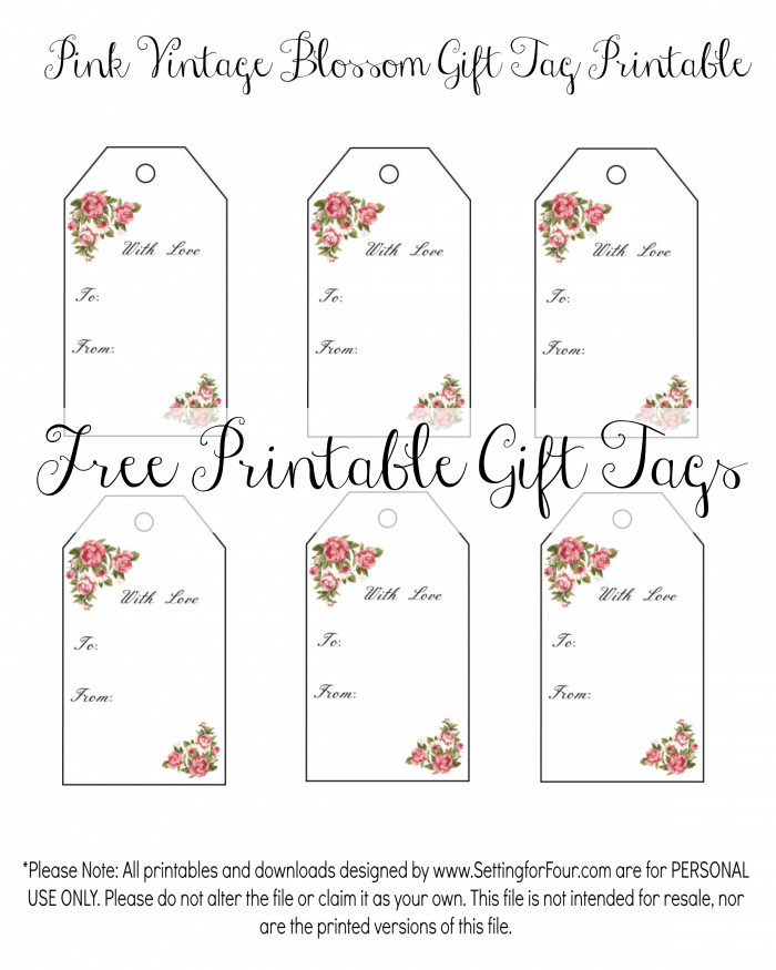 Vintage Blossom Free Printable Gift Tags Setting for Four