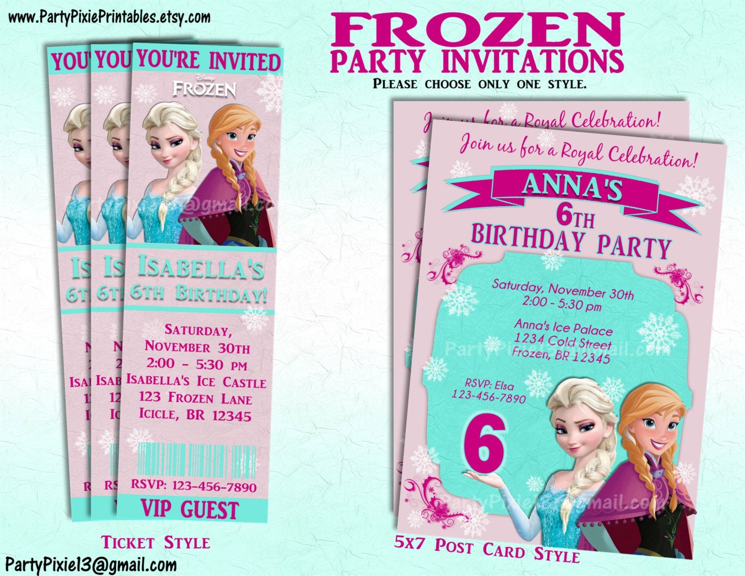 Disney Frozen Party Invitation and or Party Package Printable