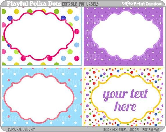 Rectangle Editable PDF 8x10 Playful Polka Dots Labels