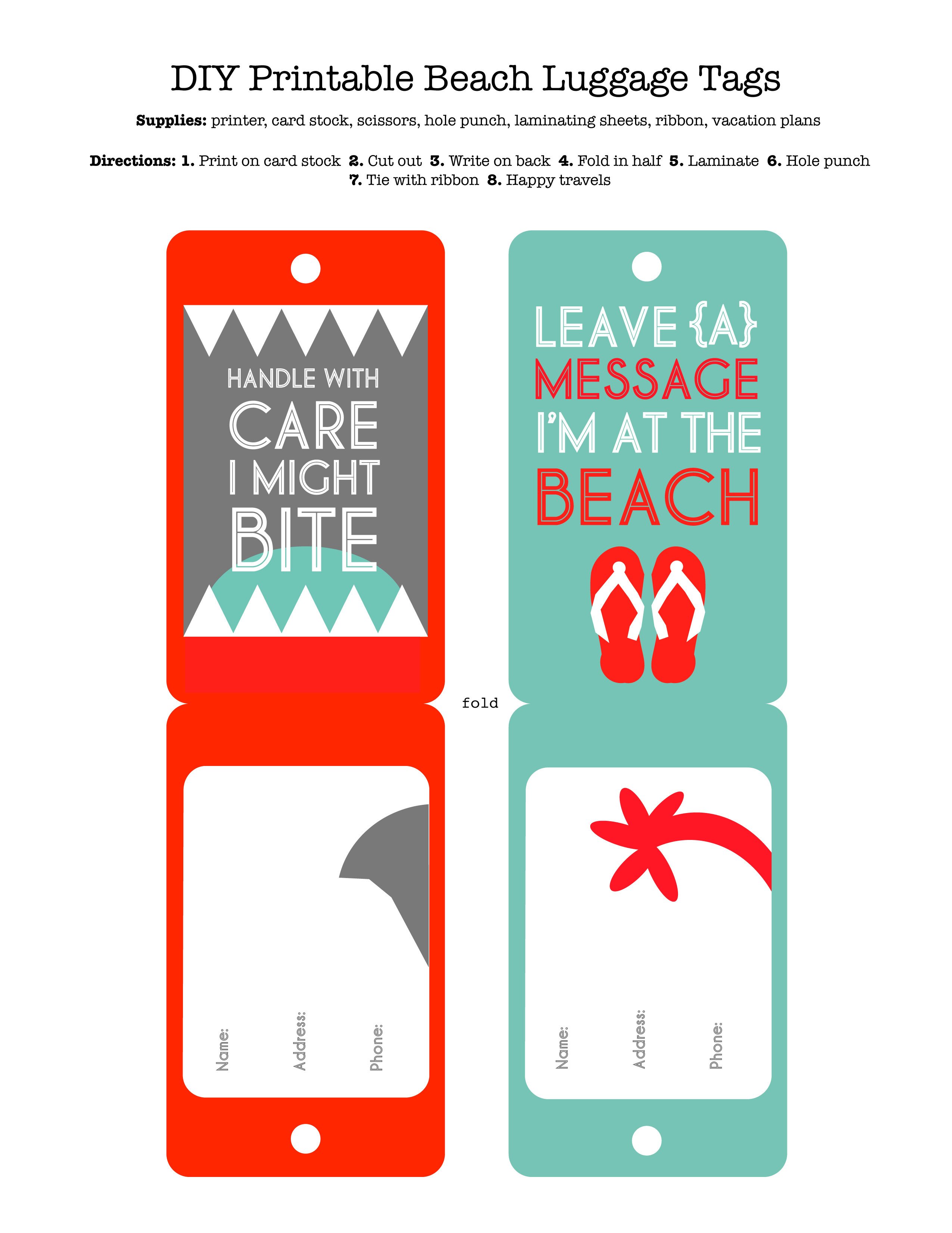 DIY Printable Beach Luggage Tags