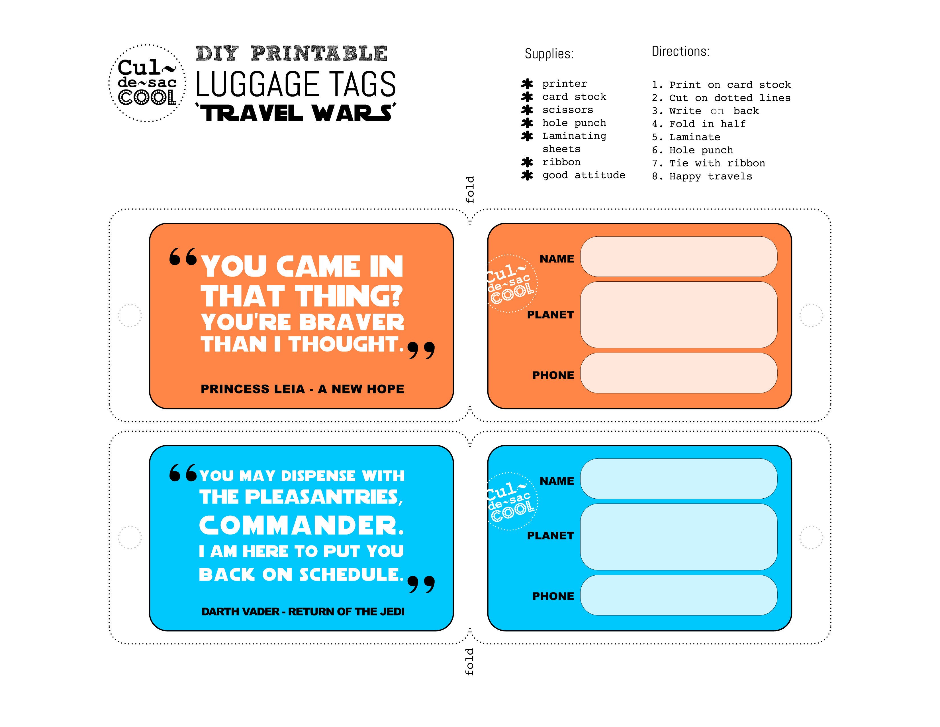 DIY Printable Luggage Tags ‘Travel Wars’