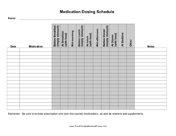 Printable Medication Dosing Schedule