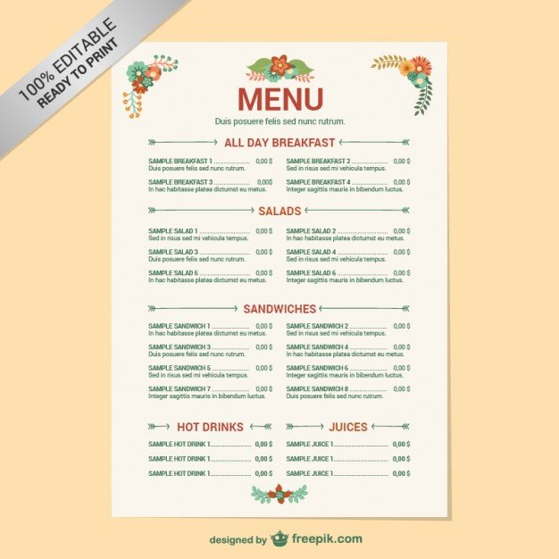 Editable restaurant menu template Vector