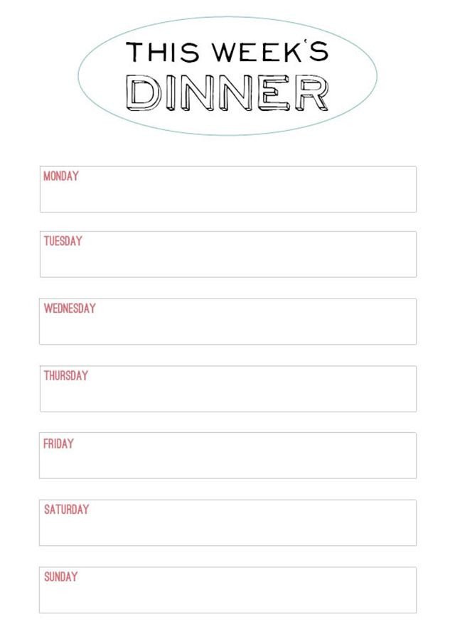 Printable Menu Template to make the planning of next