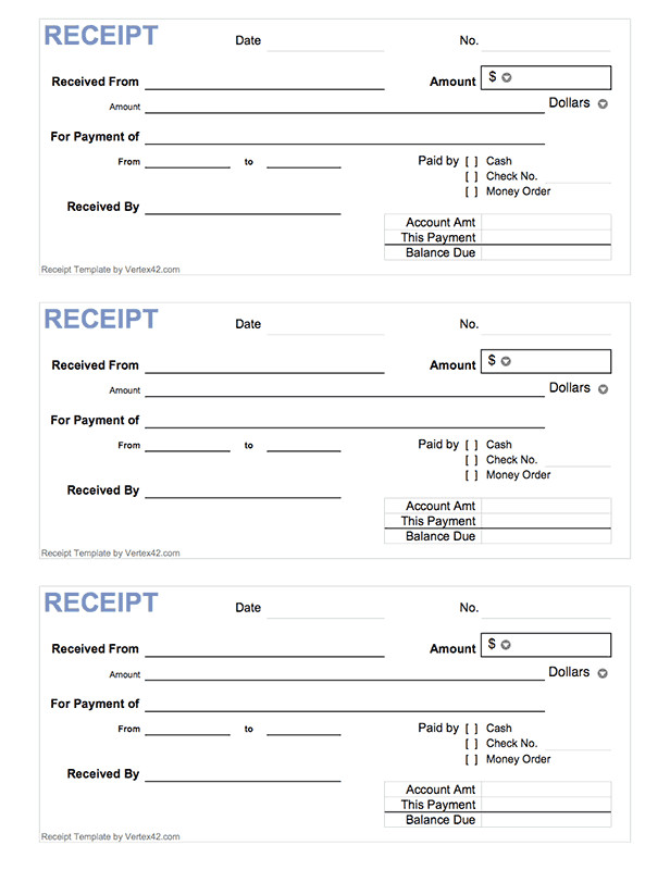 Free printable Cash Receipt Form PDF from Vertex42