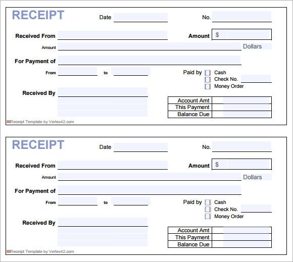 Sample Receipt Template 7 Free Download for PDF