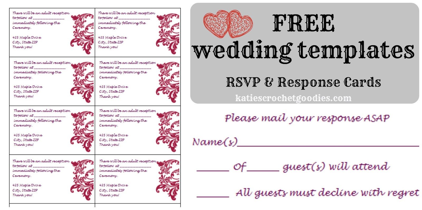 Free Wedding Templates RSVP & Reception Cards Katie s