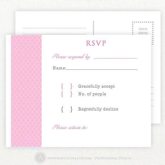 Items similar to Pink Printable RSVP card Wedding RSVP